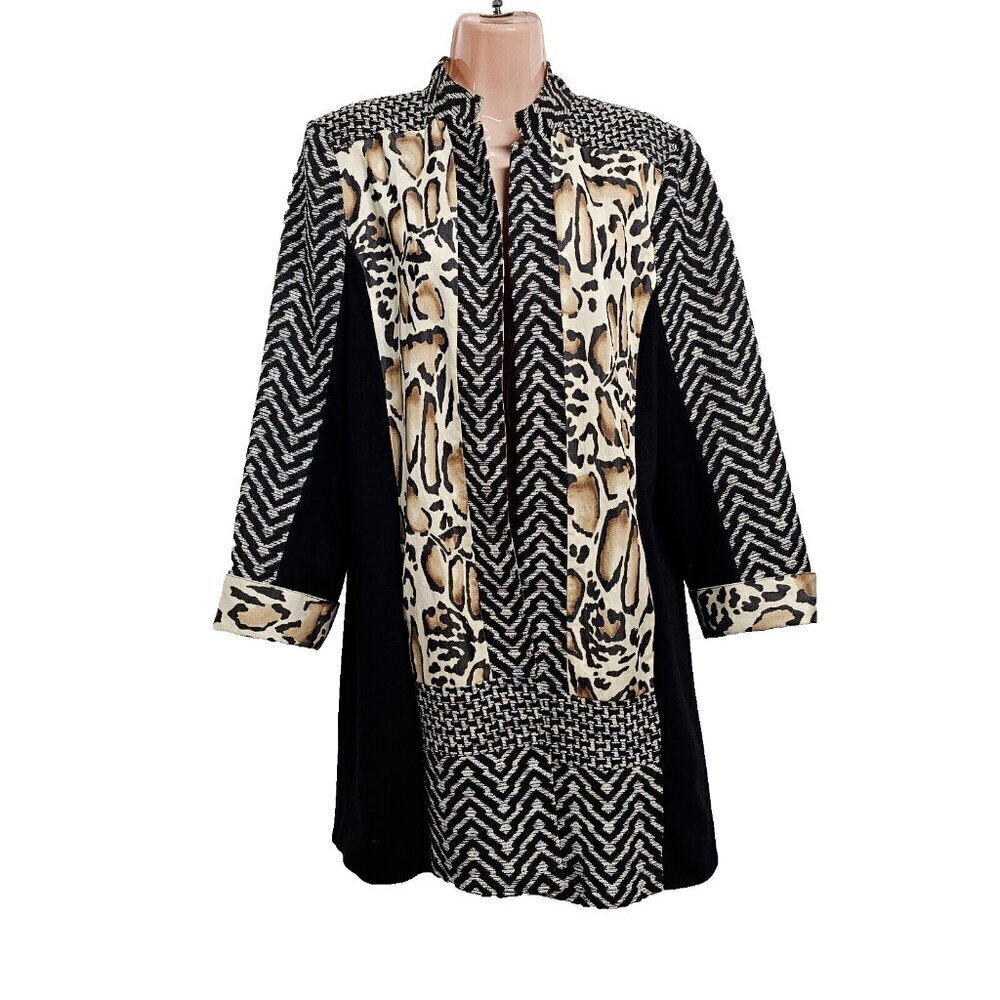 Chico's Open Coat Jacket Women Size 2 Animal Print Tapestry